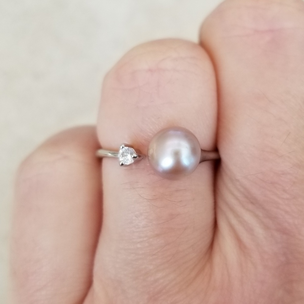 8mm Freshwater Lavender Pearl Open Design Ring - Picture 7 of 8